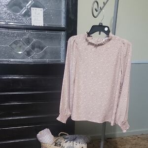 NWOT les AMIS Beige Floral Ruffle Blouse With Smocked Sleeve Women Size S, M, L